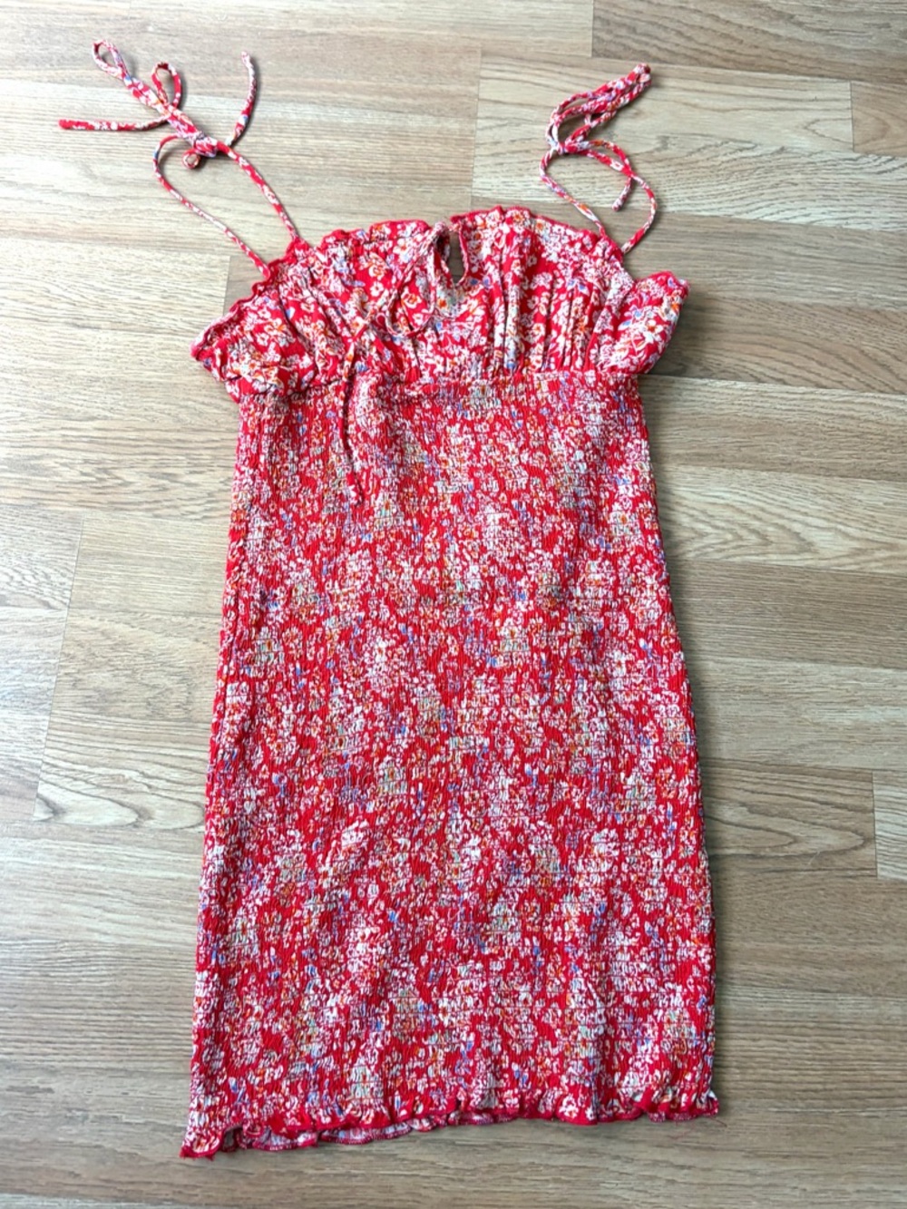 Skylar and Madison Smoked Mini Red Floral Dress